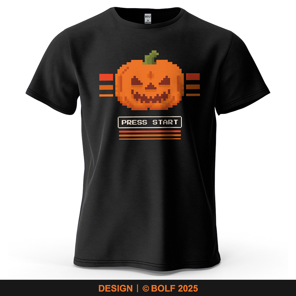 Retro Gaming Event - Halloween Pumpkin Printed Men's T-Shirt 100%