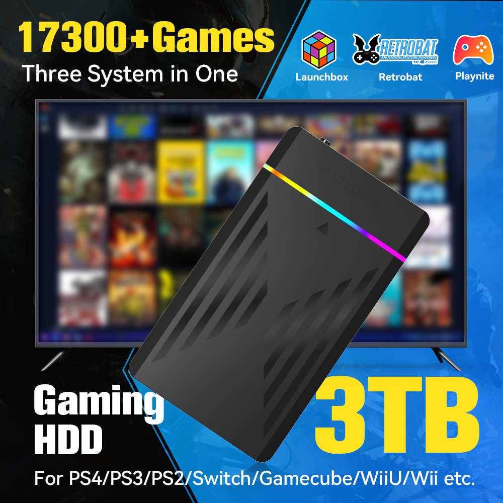 Retro Gaming Os - 3TB Portable Gaming HDD LaunchBox/Retrobat/Playnite Retro